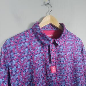Bogey Bros Golf Polo Shirt Mens L Stretch Purple Blue Geometric Print